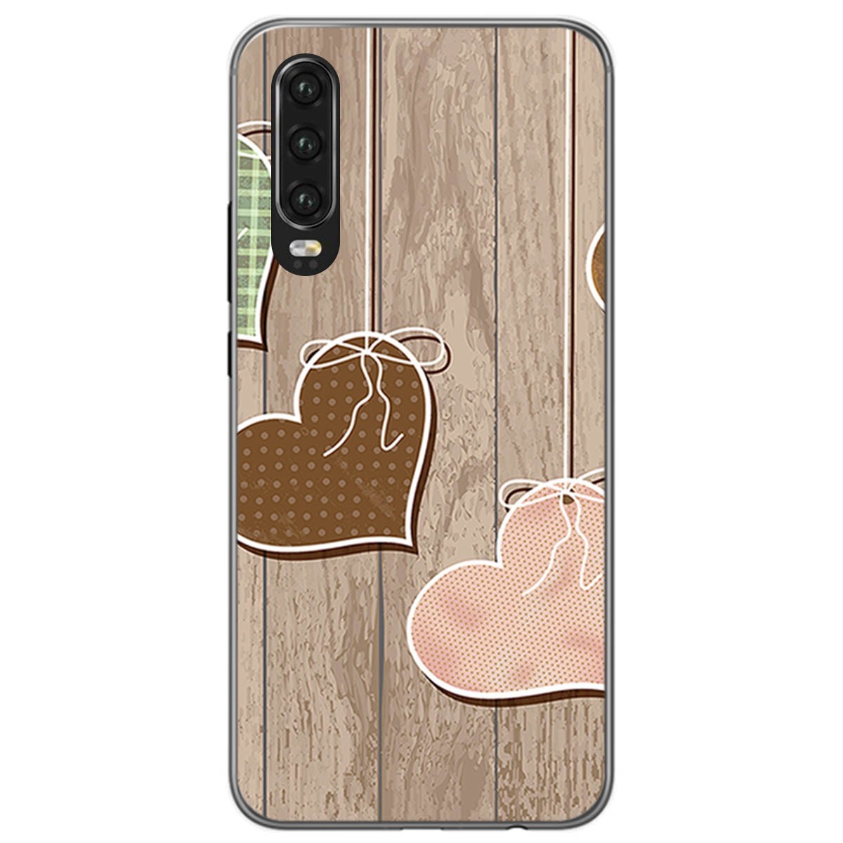 Funda Gel Tpu para Huawei P30 diseño Corazones Madera Dibujos