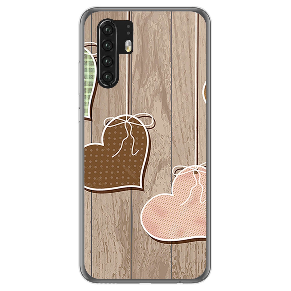 Funda Gel Tpu para Huawei P30 Pro diseño Corazones Madera Dibujos