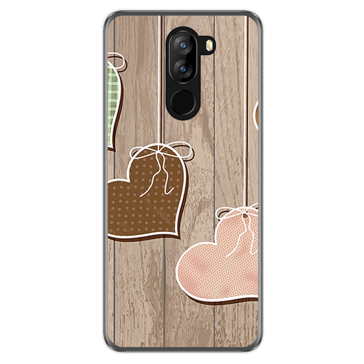 Funda Gel Tpu para Doogee X60 / X60L diseño Corazones Madera Dibujos