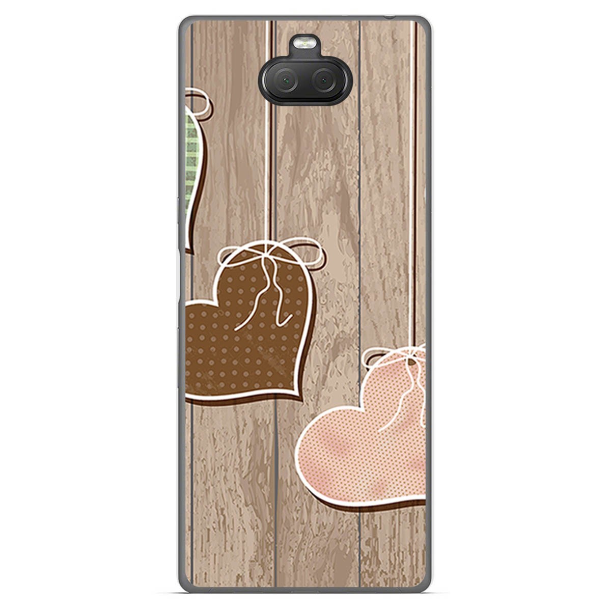Funda Gel Tpu para Sony Xperia 10 Plus diseño Corazones Madera Dibujos