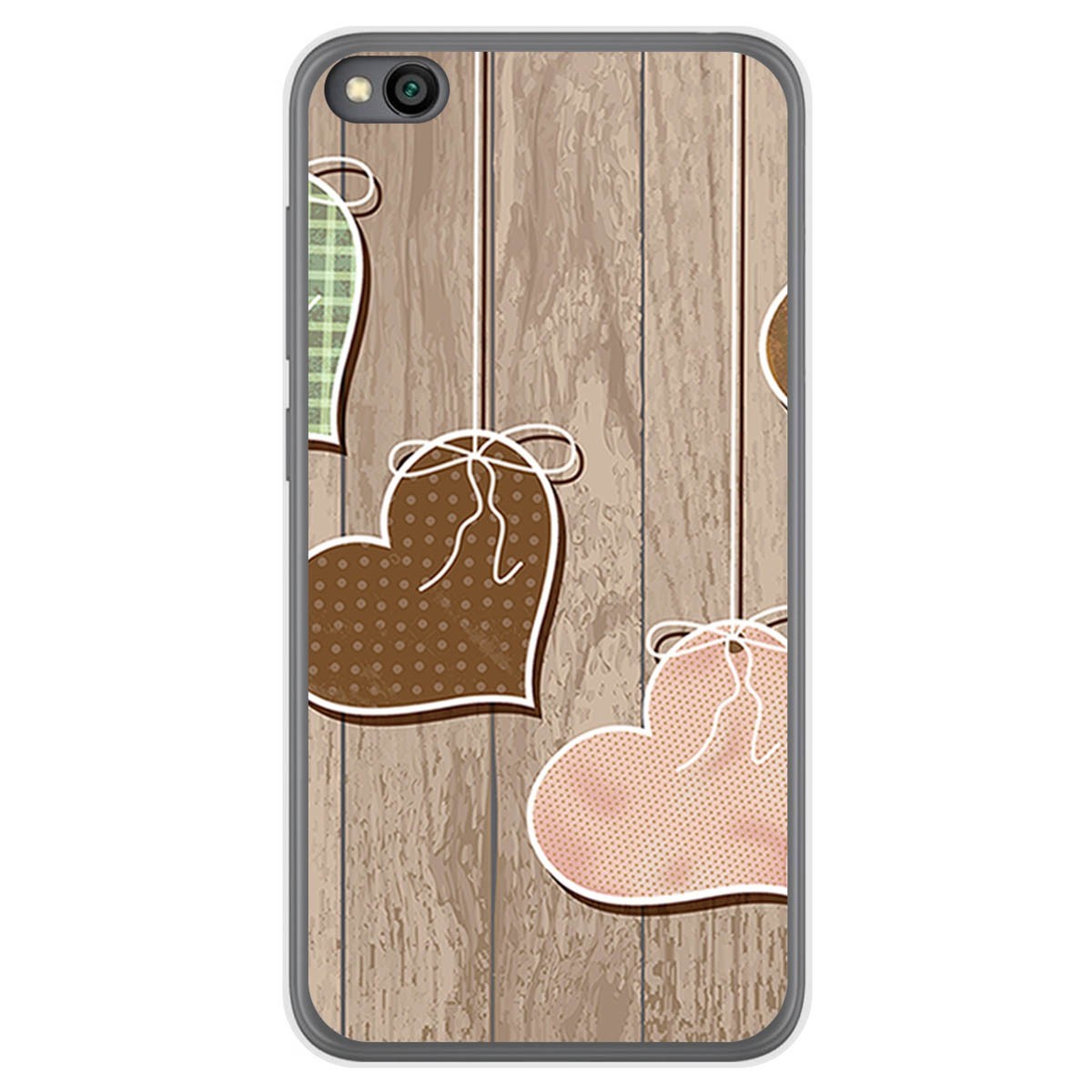 Funda Gel Tpu para Xiaomi Redmi Go diseño Corazones Madera Dibujos