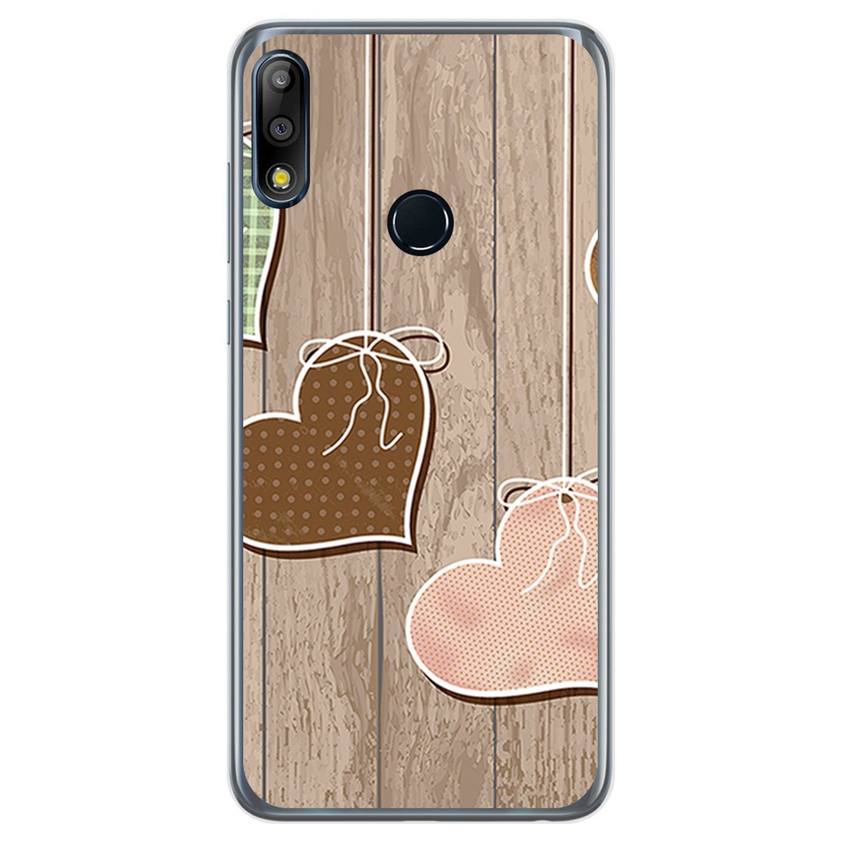 Funda Gel Tpu para Asus Zenfone Max (M2) diseño Corazones Madera Dibujos