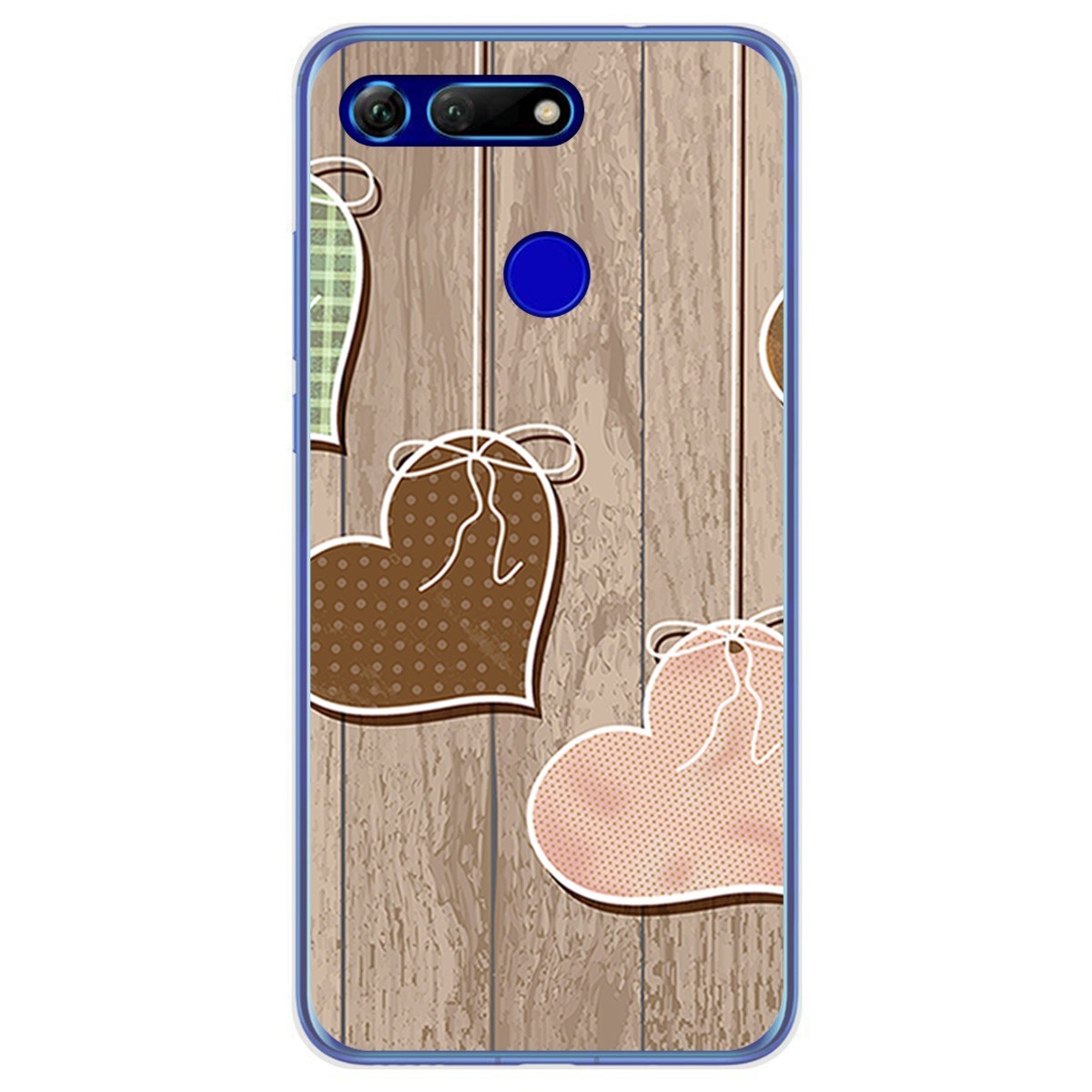 Funda Gel Tpu para Huawei Honor View 20 diseño Corazones Madera Dibujos