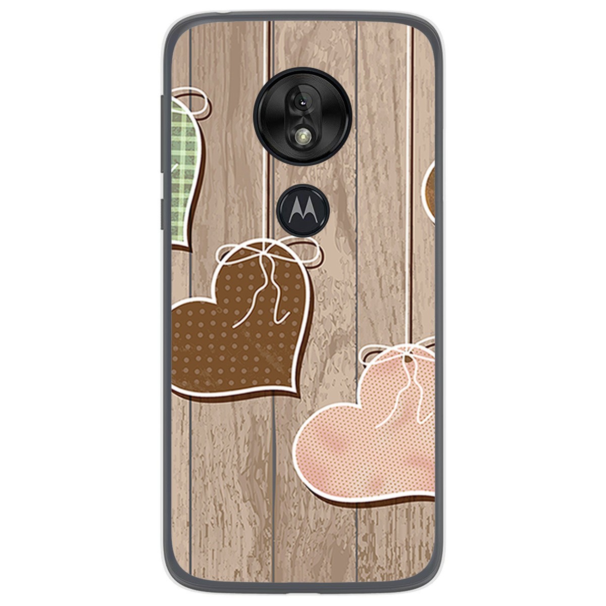 Funda Gel Tpu para Motorola Moto G7 Play diseño Corazones Madera Dibujos