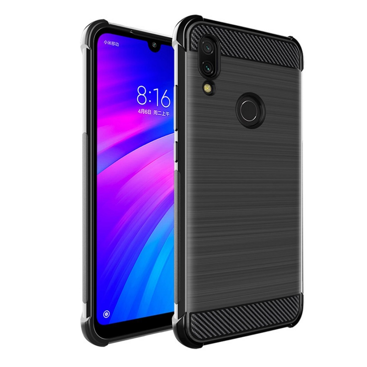 Funda Gel Tpu Anti-Shock Carbon Negra para Xiaomi Redmi 7