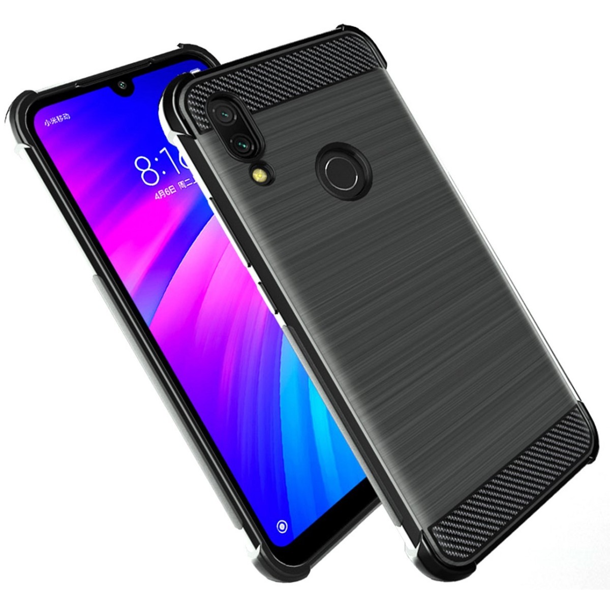 Funda Gel Tpu Anti-Shock Carbon Negra para Xiaomi Redmi 7