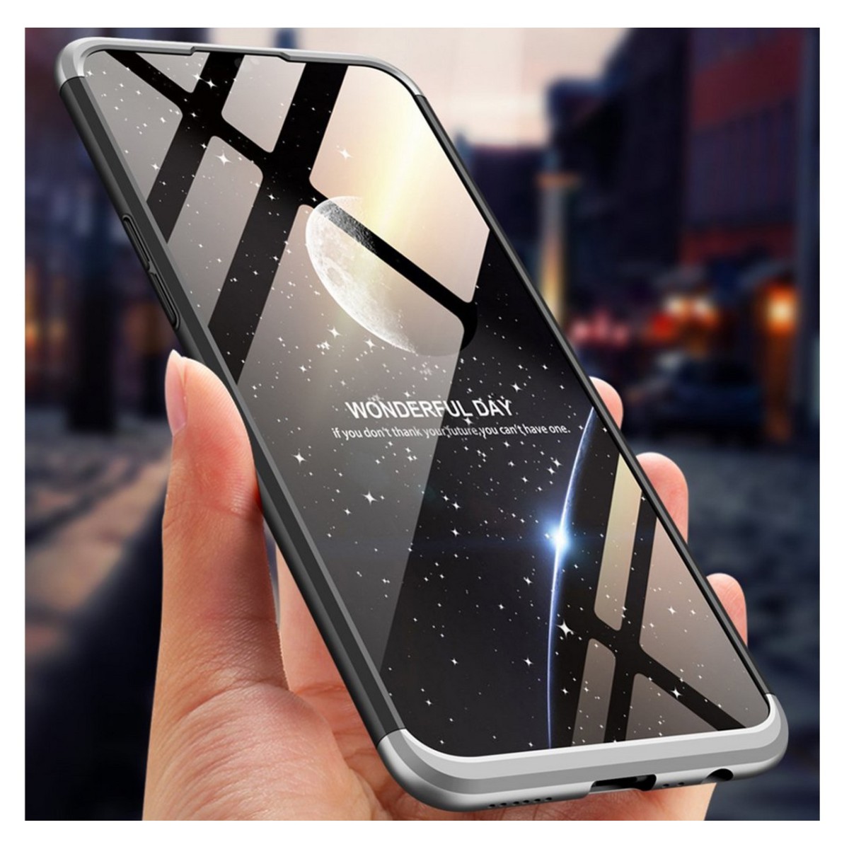 Funda Carcasa GKK 360 para Oppo AX7 Color Negra / Plata