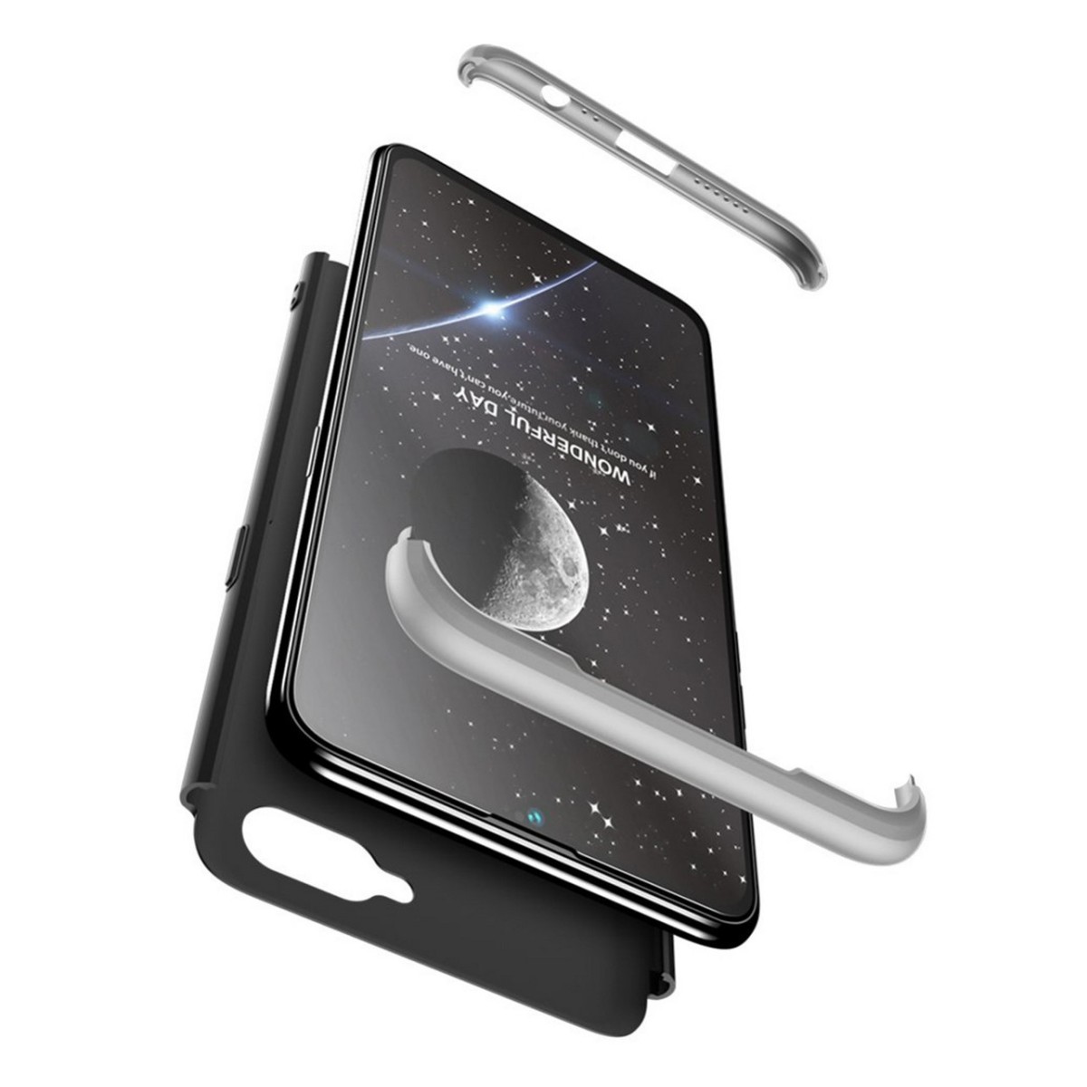 Funda Carcasa GKK 360 para Oppo AX7 Color Negra / Plata