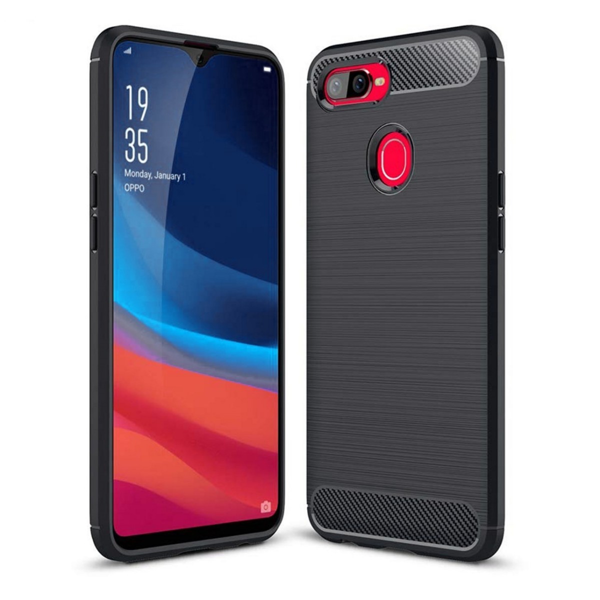 Funda Gel Tpu Tipo Carbon Negra para Oppo AX7