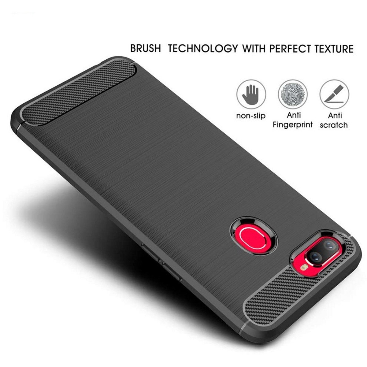 Funda Gel Tpu Tipo Carbon Negra para Oppo AX7