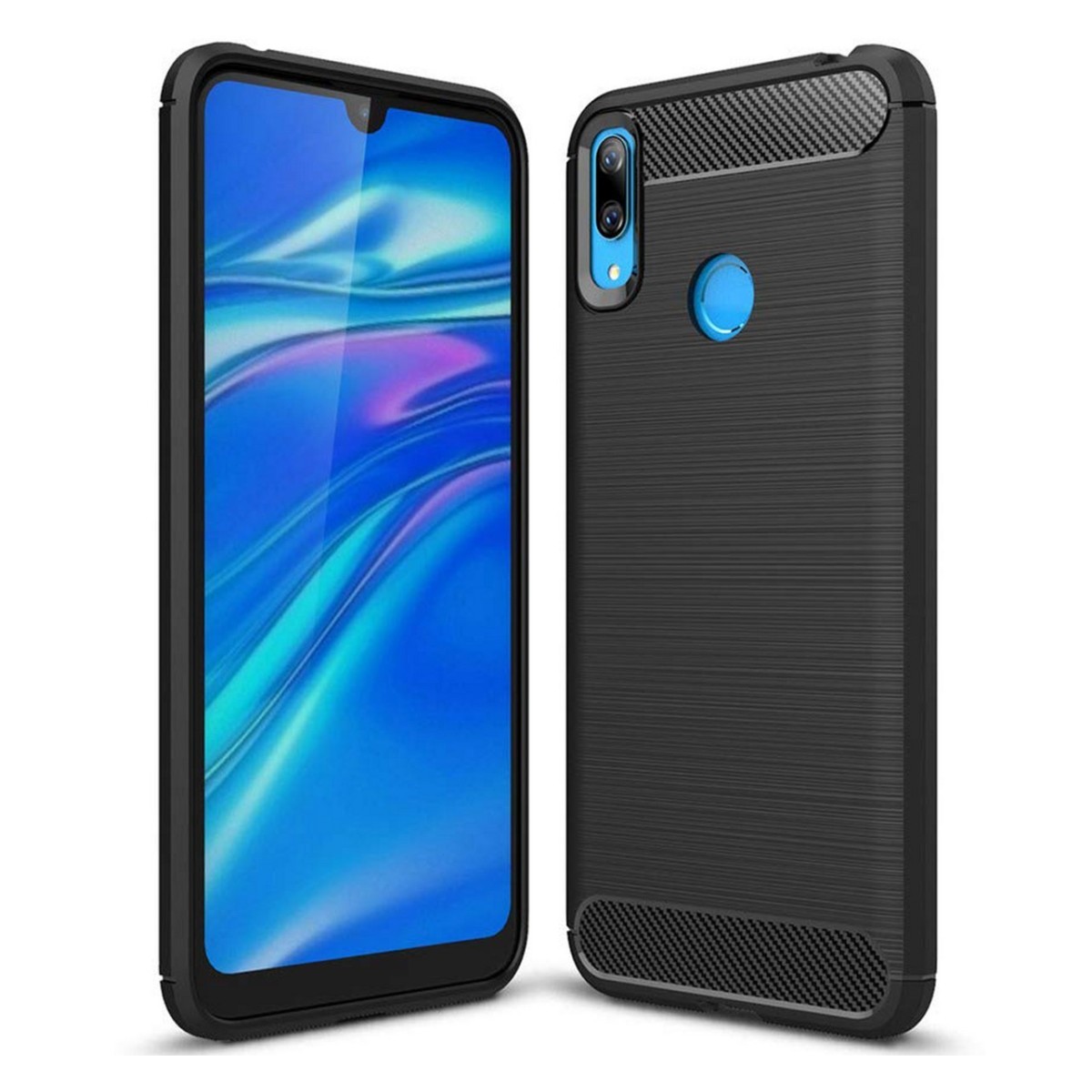 Funda Gel Tpu Tipo Carbon Negra para Huawei Y7 2019