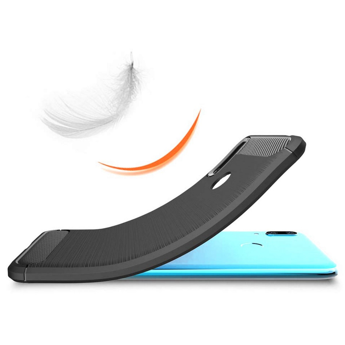 Funda Gel Tpu Tipo Carbon Negra para Huawei Y7 2019