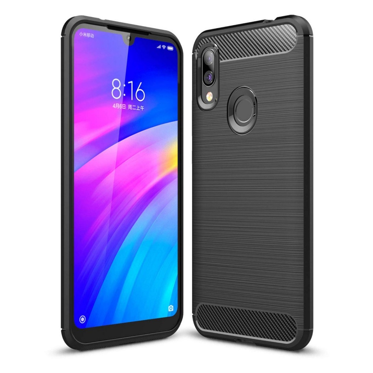 Funda Gel Tpu Tipo Carbon Negra para Xiaomi Redmi 7
