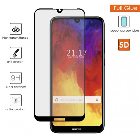 Protector Cristal Templado Completo Full Glue 5D Negro Huawei Y6 2019 / Y6s 2019 Vidrio