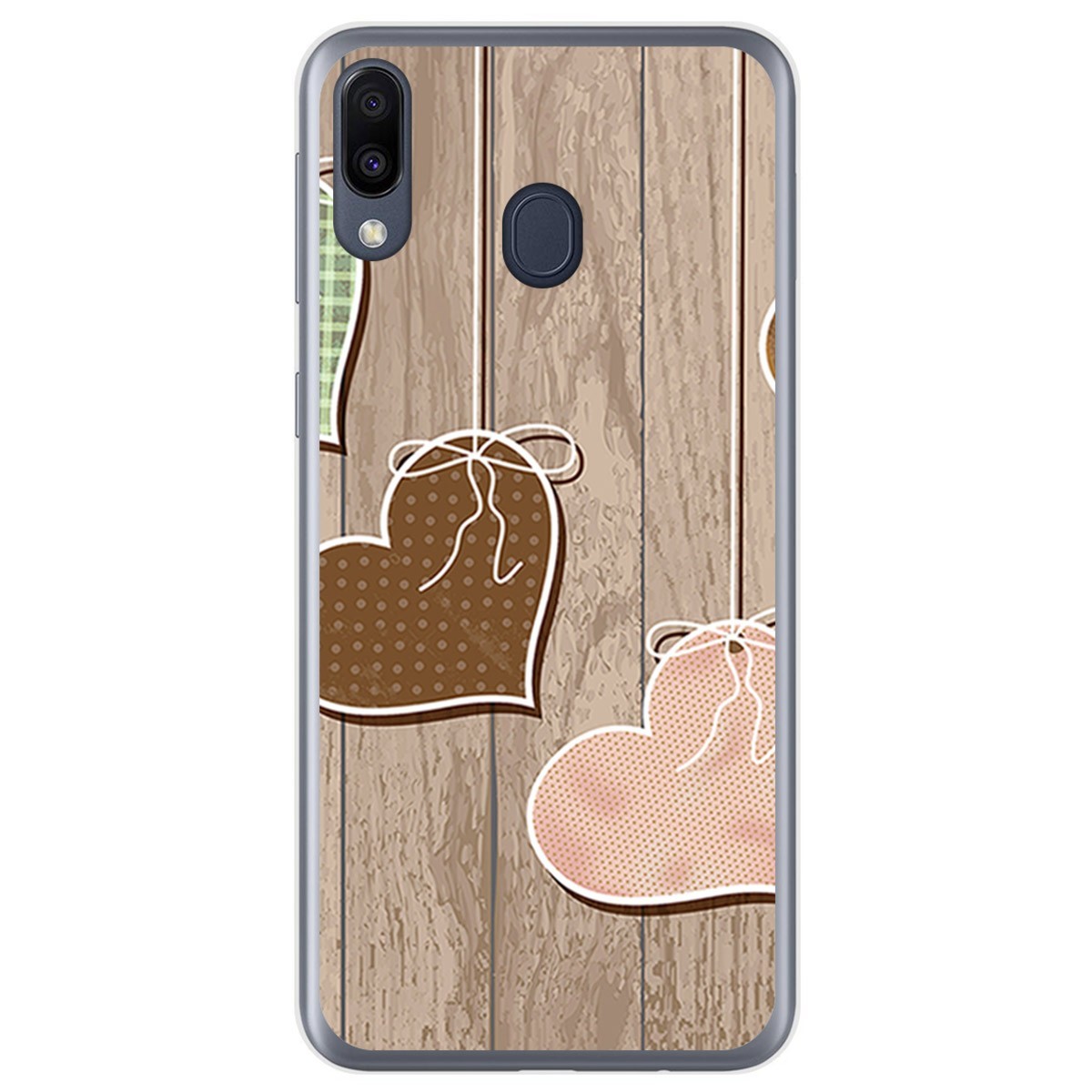Funda Gel Tpu para Samsung Galaxy M20 diseño Corazones Madera Dibujos