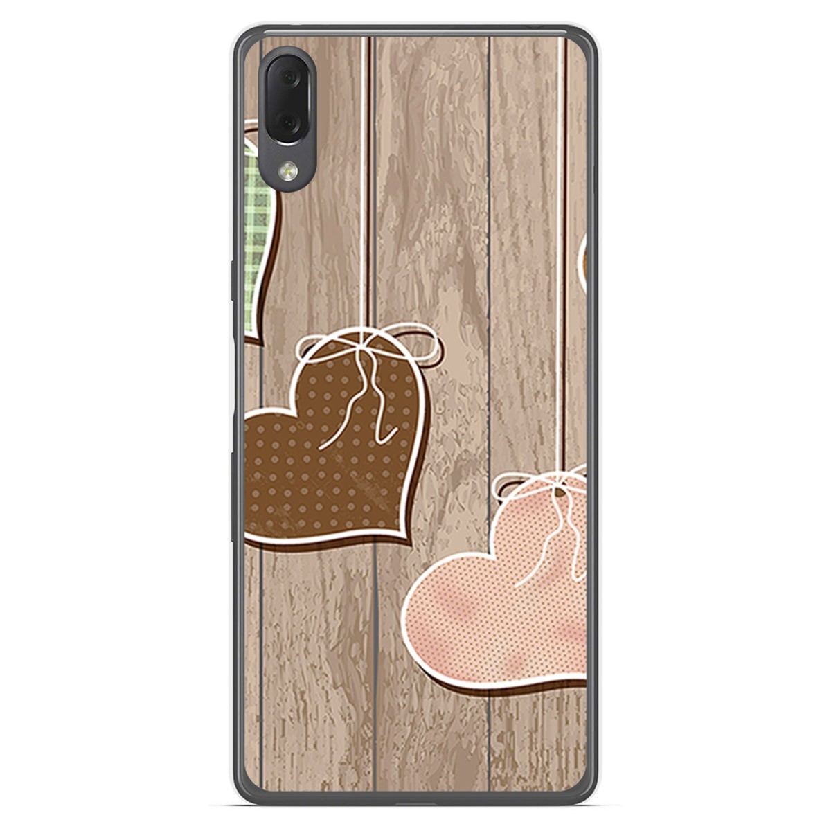 Funda Gel Tpu para Sony Xperia L3 diseño Corazones Madera Dibujos