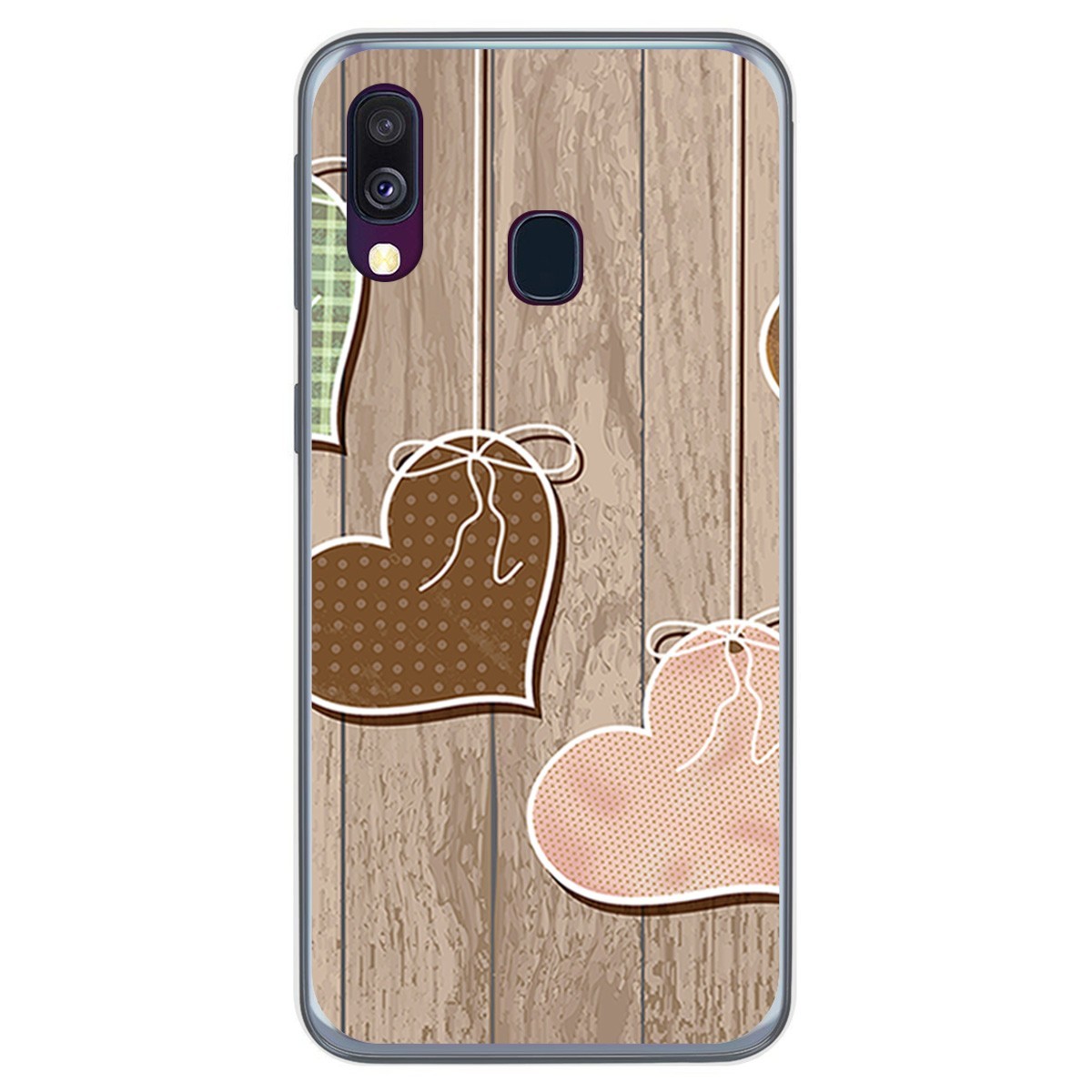 Funda Gel Tpu para Samsung Galaxy A40 diseño Corazones Madera Dibujos