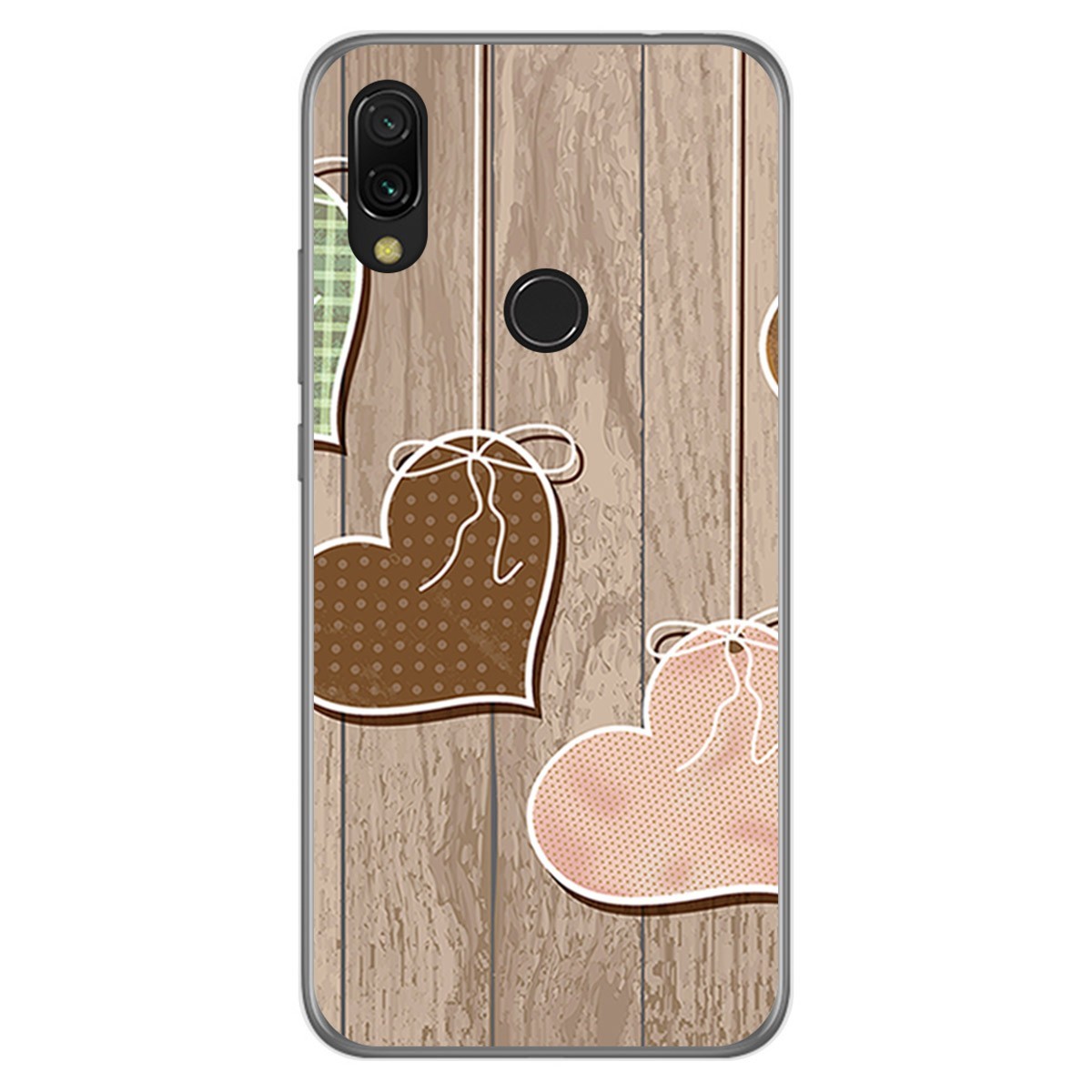 Funda Gel Tpu para Xiaomi Redmi 7 diseño Corazones Madera Dibujos