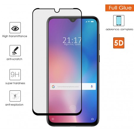 Protector Cristal Templado Completo 5D Full Glue Negro para Xiaomi Redmi Mi 9 SE Vidrio
