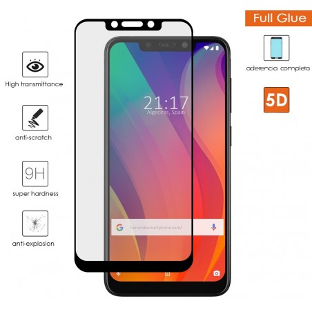 Protector Cristal Templado Completo 5D Full Glue Negro para Vsmart Active 1+ Plus Vidrio