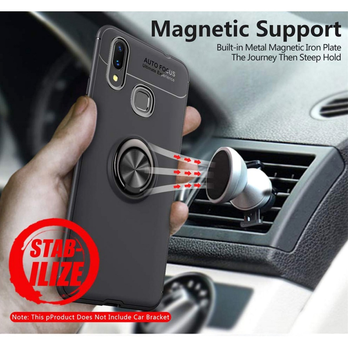 Funda Magnetica Soporte con Anillo Giratorio 360 para Samsung Galaxy M20 color Roja