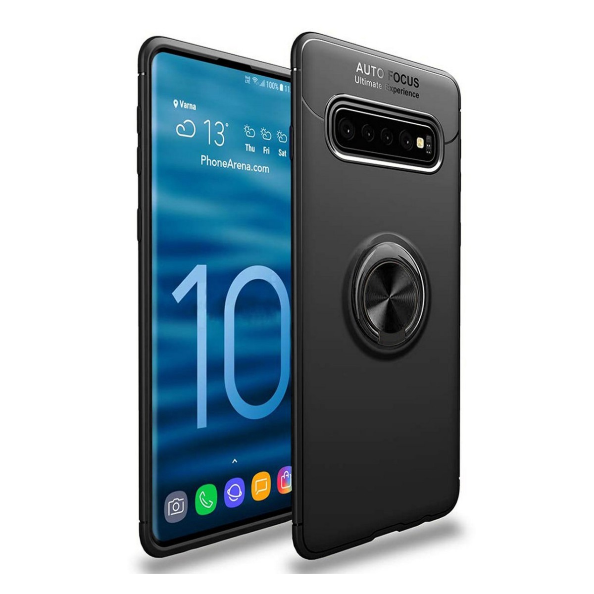 Funda Magnetica Soporte con Anillo Giratorio 360 para Samsung Galaxy S10 Plus color Negra