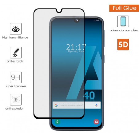 Protector Cristal Templado Completo 5D Full Glue Negro para Samsung Galaxy A40 Vidrio
