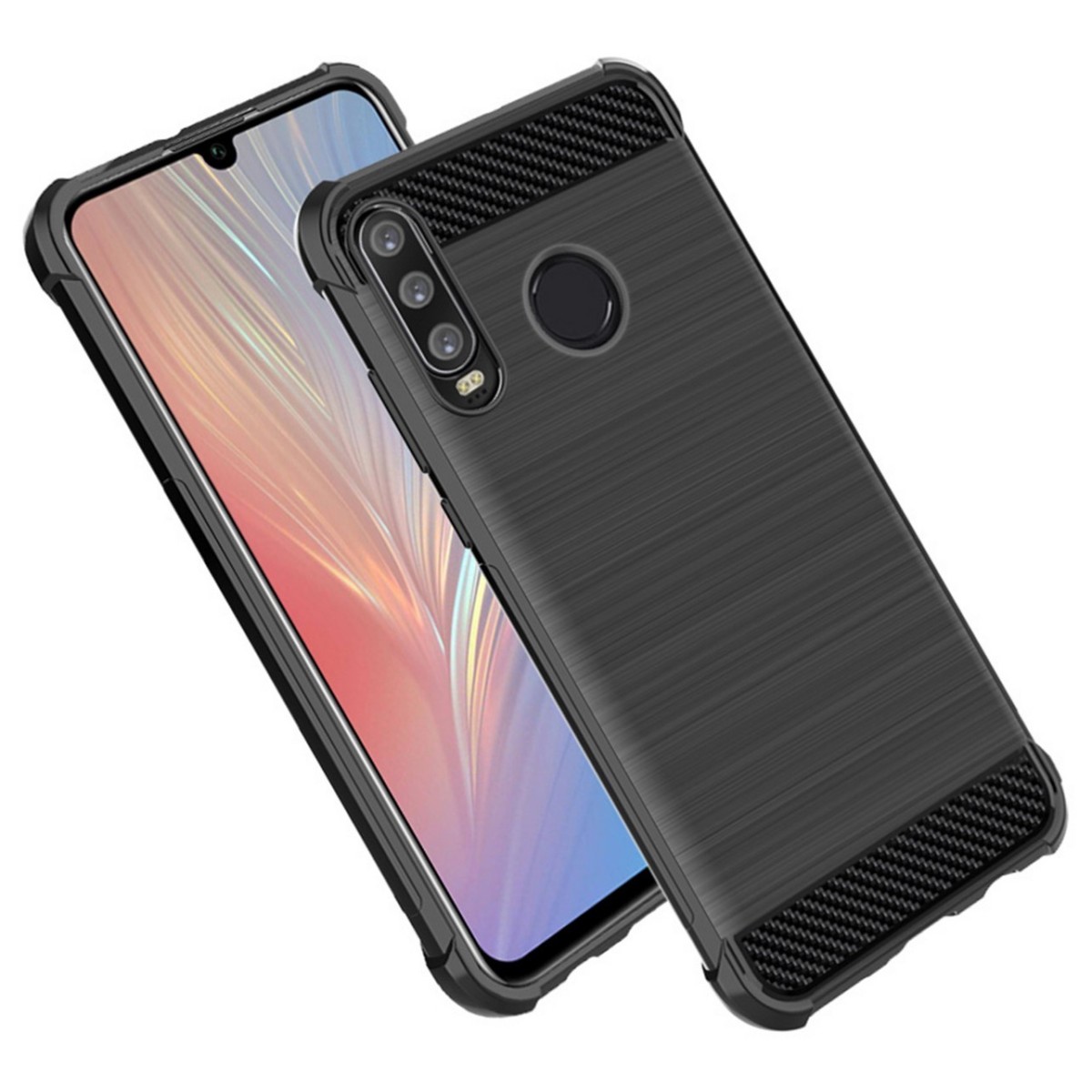 Funda Gel Tpu Anti-Shock Carbon Negra para Huawei P30 Lite