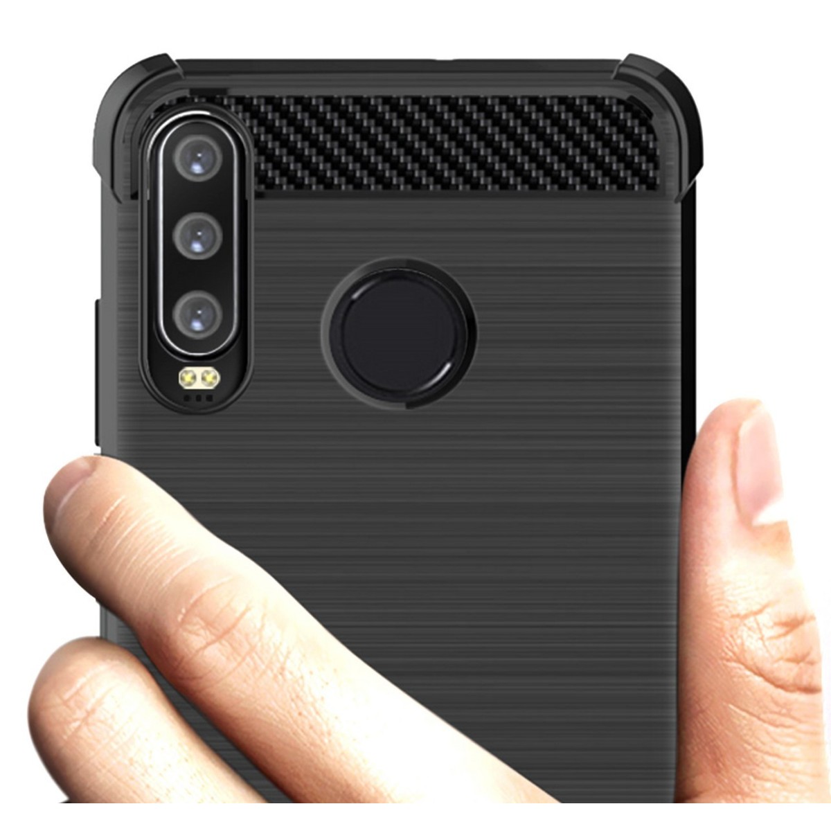 Funda Gel Tpu Anti-Shock Carbon Negra para Huawei P30 Lite