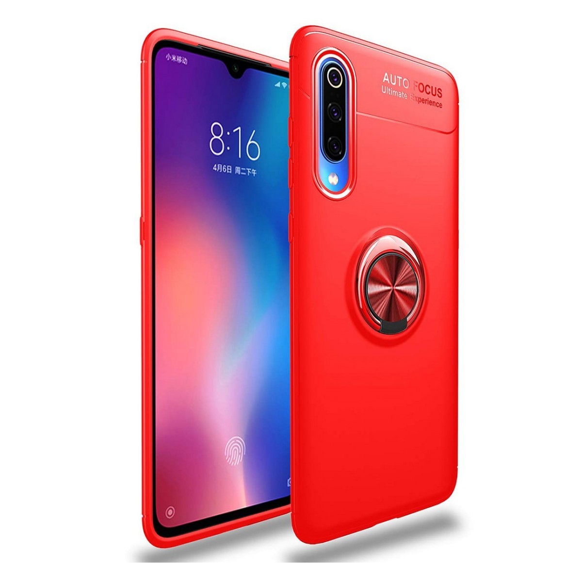 Funda Magnetica Soporte con Anillo Giratorio 360 para Xiaomi Mi 9 SE Roja