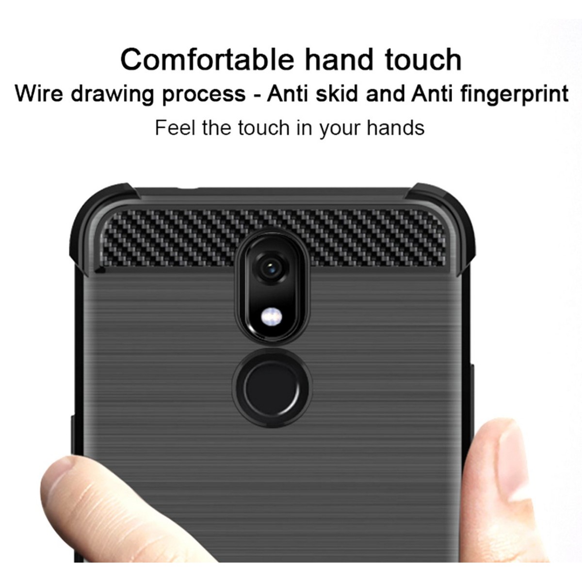Funda Gel Tpu Anti-Shock Carbon Negra para Lg K40
