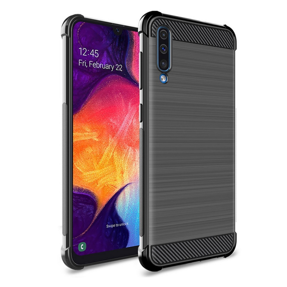 Funda Gel Tpu Anti-Shock Carbon Negra para Samsung Galaxy A70