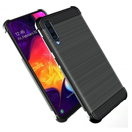 Funda Gel Tpu Anti-Shock Carbon Negra para Samsung Galaxy A70