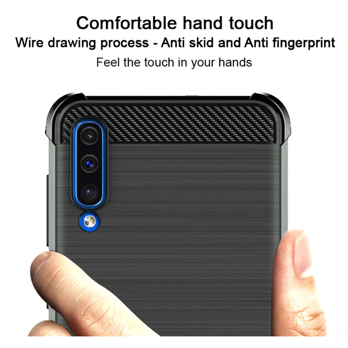 Funda Gel Tpu Anti-Shock Carbon Negra para Samsung Galaxy A70