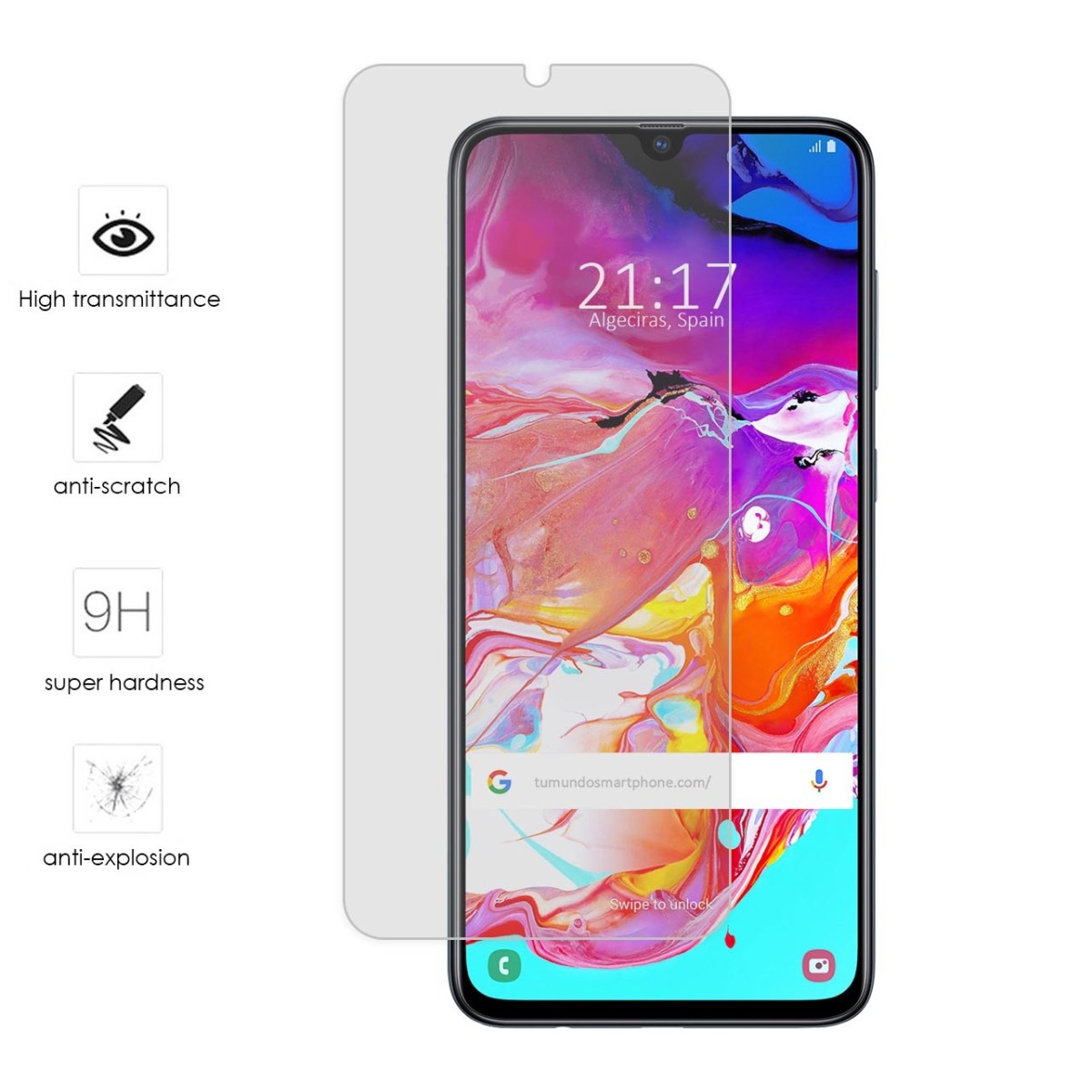 Protector Cristal Templado para Samsung Galaxy A70 Vidrio