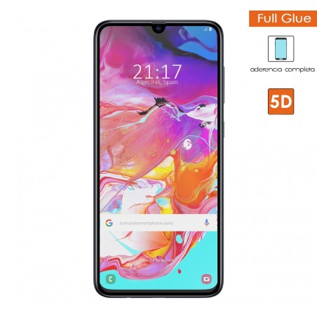 Protector Cristal Templado Completo 5D Full Glue Negro para Samsung Galaxy A70