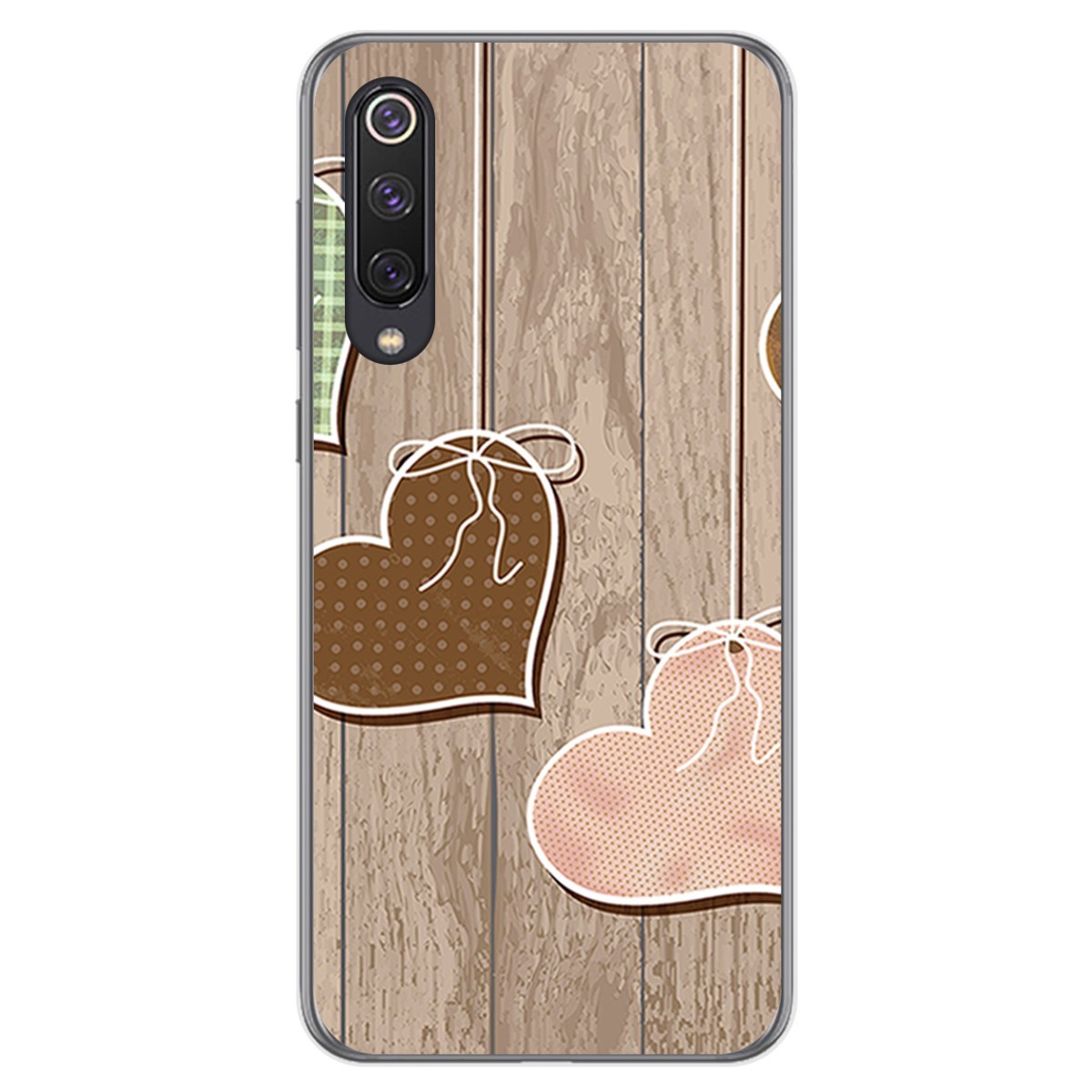 Funda Gel Tpu para Xiaomi Mi 9 SE diseño Corazones Madera Dibujos