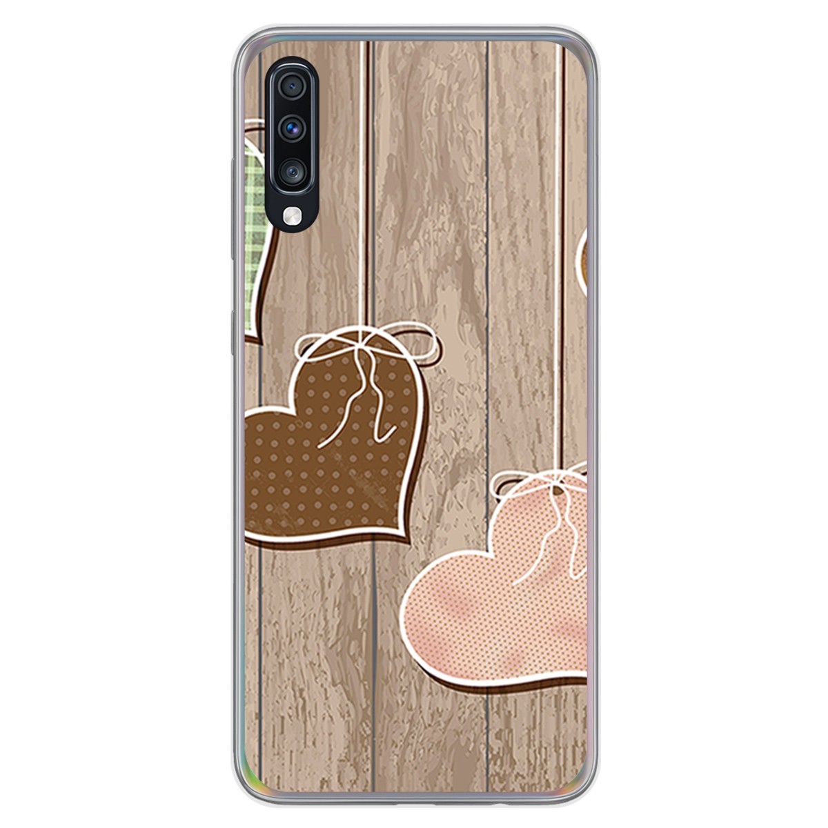 Funda Gel Tpu para Samsung Galaxy A70 diseño Corazones Madera Dibujos