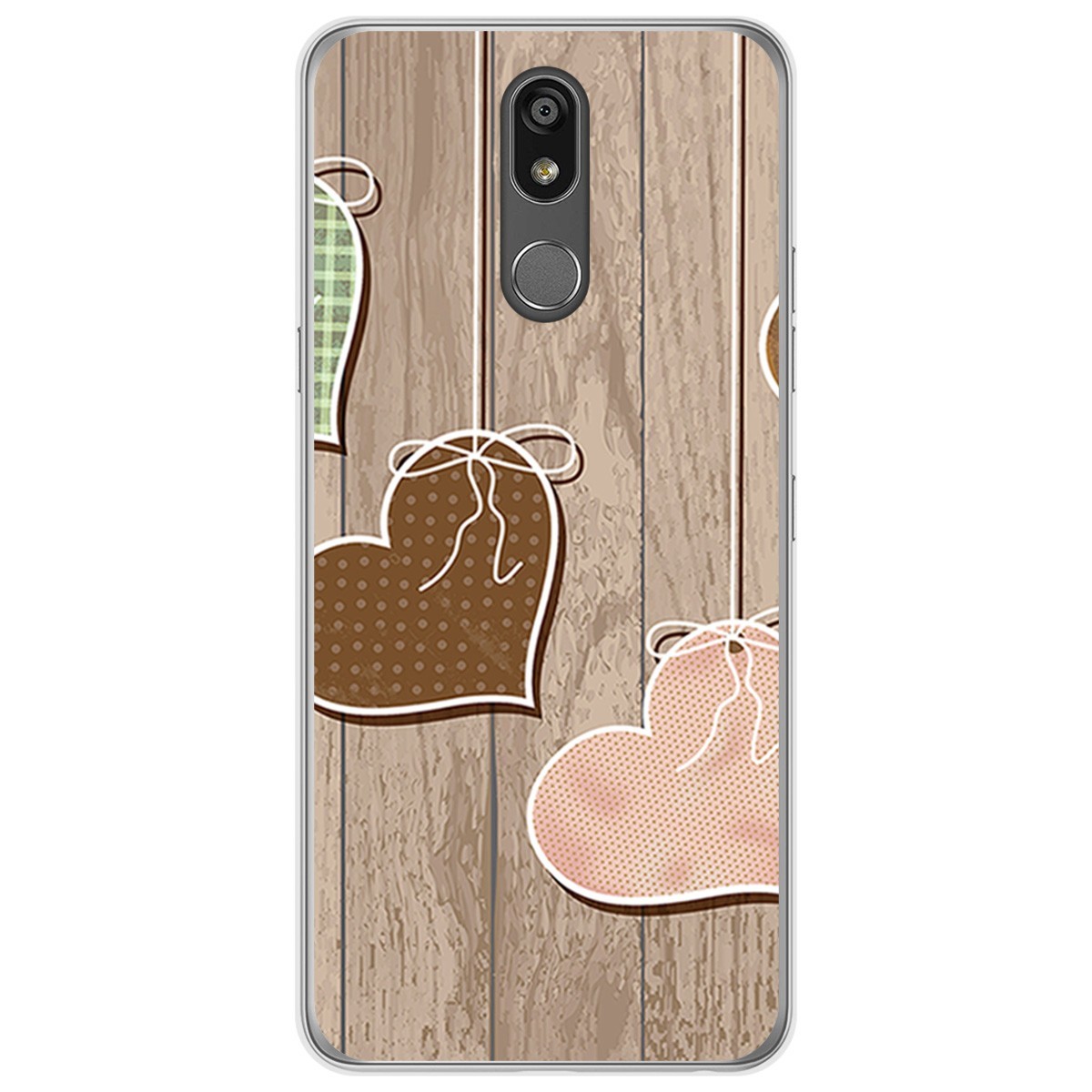 Funda Gel Tpu para Lg K40 diseño Corazones Madera Dibujos