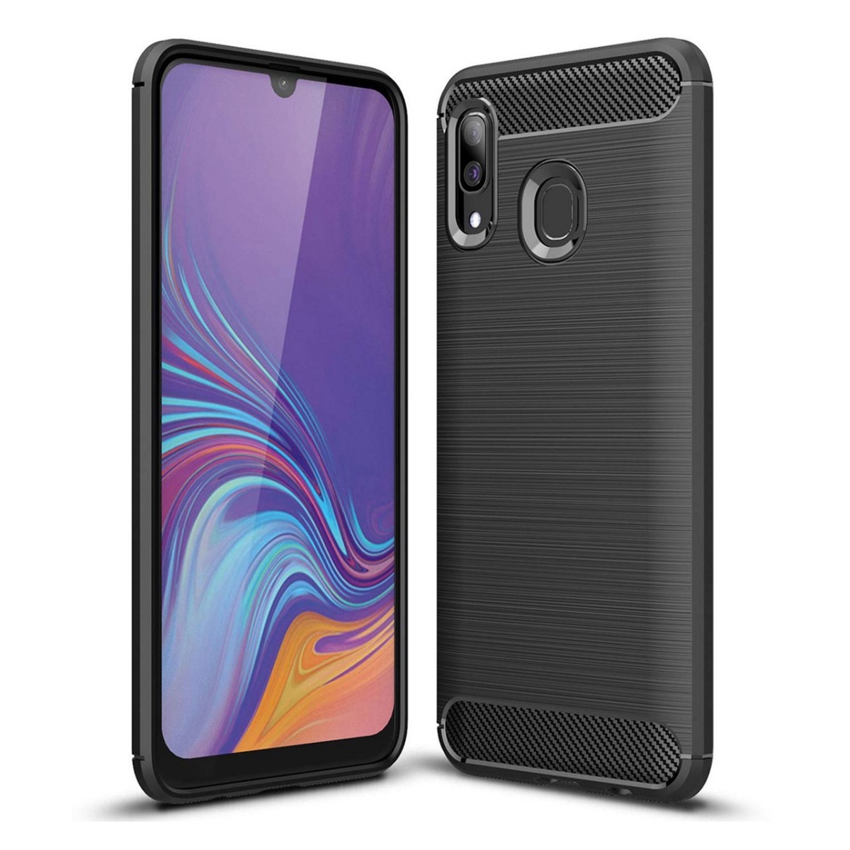 Funda Gel Tpu Tipo Carbon Negra para Samsung Galaxy A20 / A30