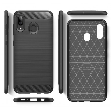 Funda Gel Tpu Tipo Carbon Negra para Samsung Galaxy A20 / A30