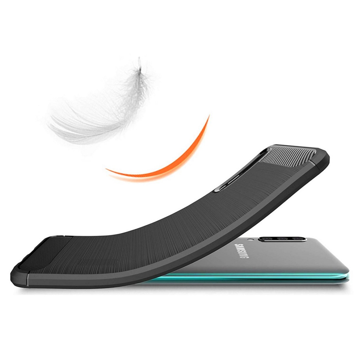 Funda Gel Tpu Tipo Carbon Negra para Samsung Galaxy A70