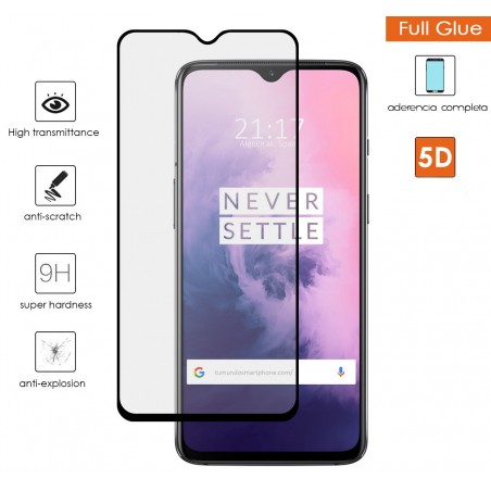 Protector Cristal Templado Completo 5D Full Glue Negro para Oneplus 7 Vidrio