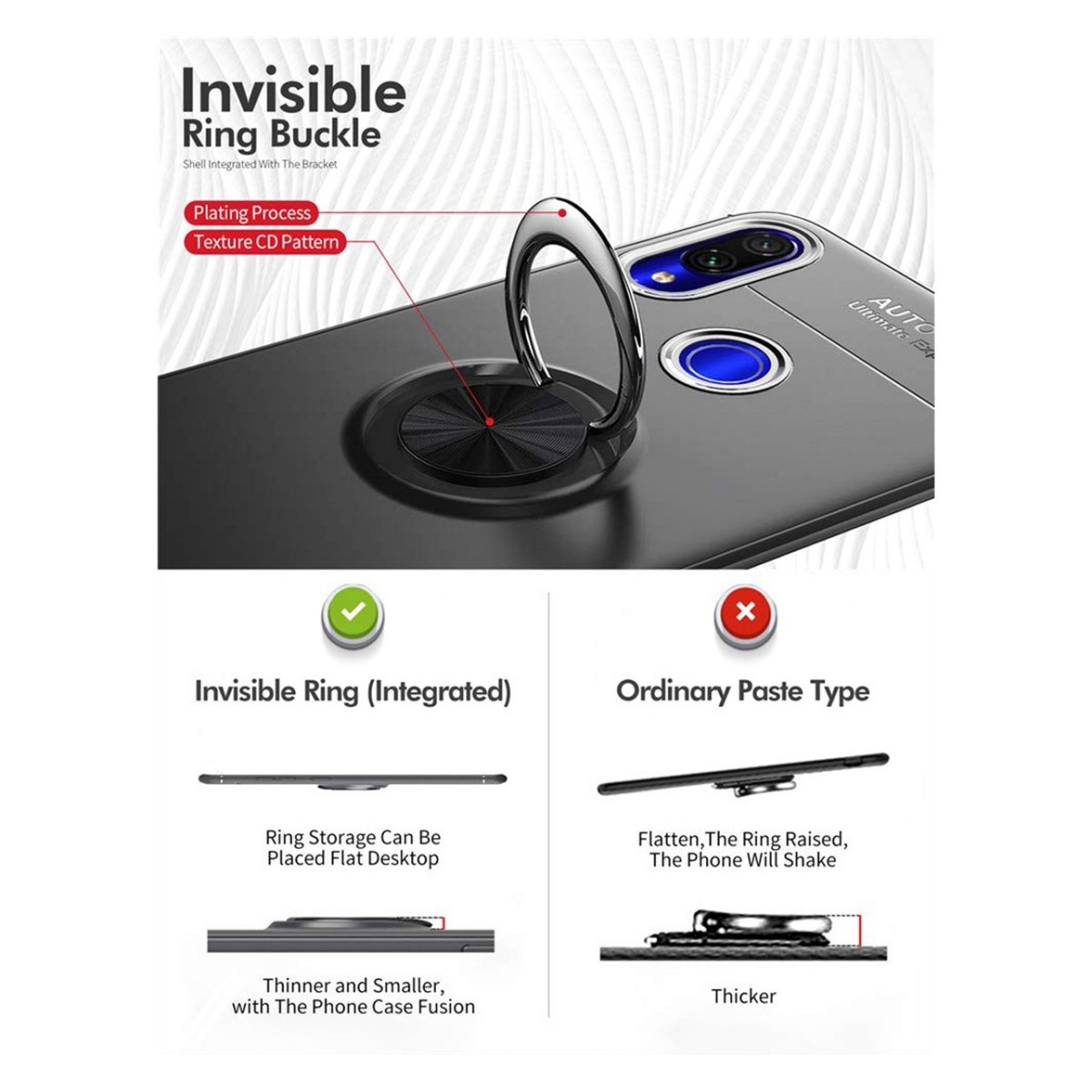 Funda Magnetica Soporte con Anillo Giratorio 360 para Xiaomi Redmi Note 7 Azul