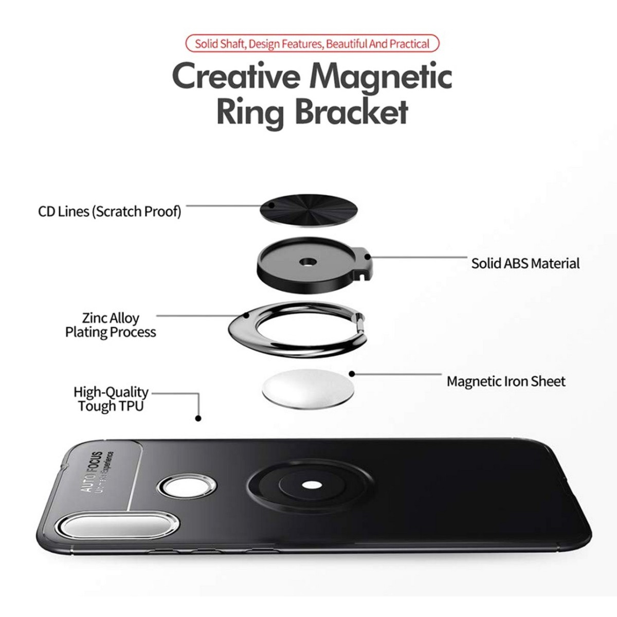 Funda Magnetica Soporte con Anillo Giratorio 360 para Xiaomi Redmi Note 7 Negra