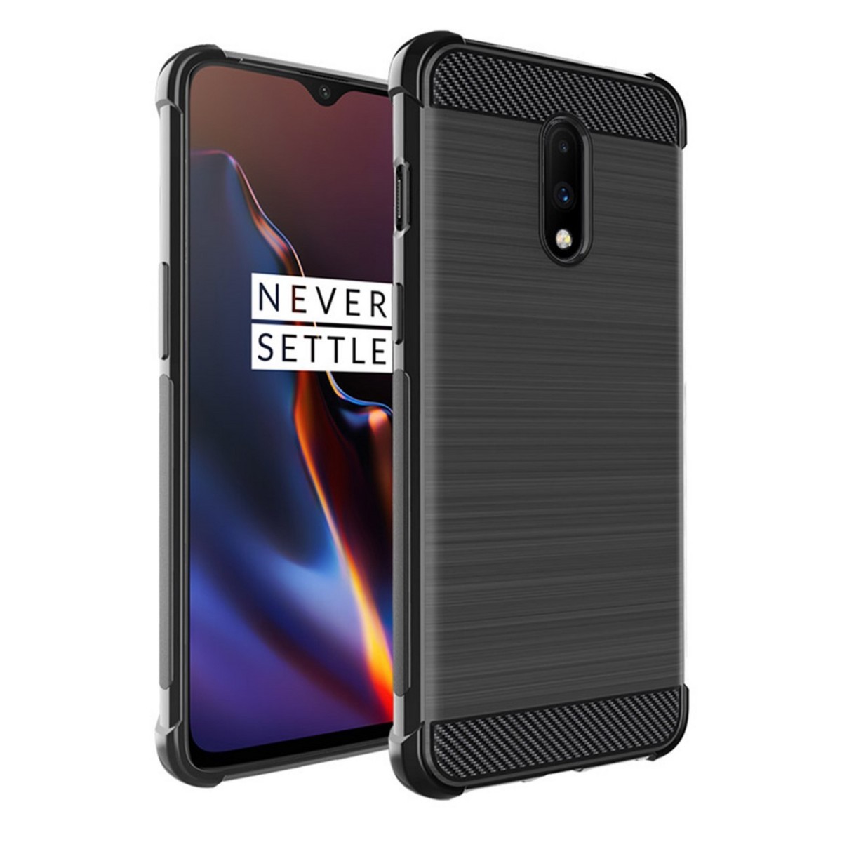 Funda Gel Tpu Anti-Shock Carbon Negra para Oneplus 7
