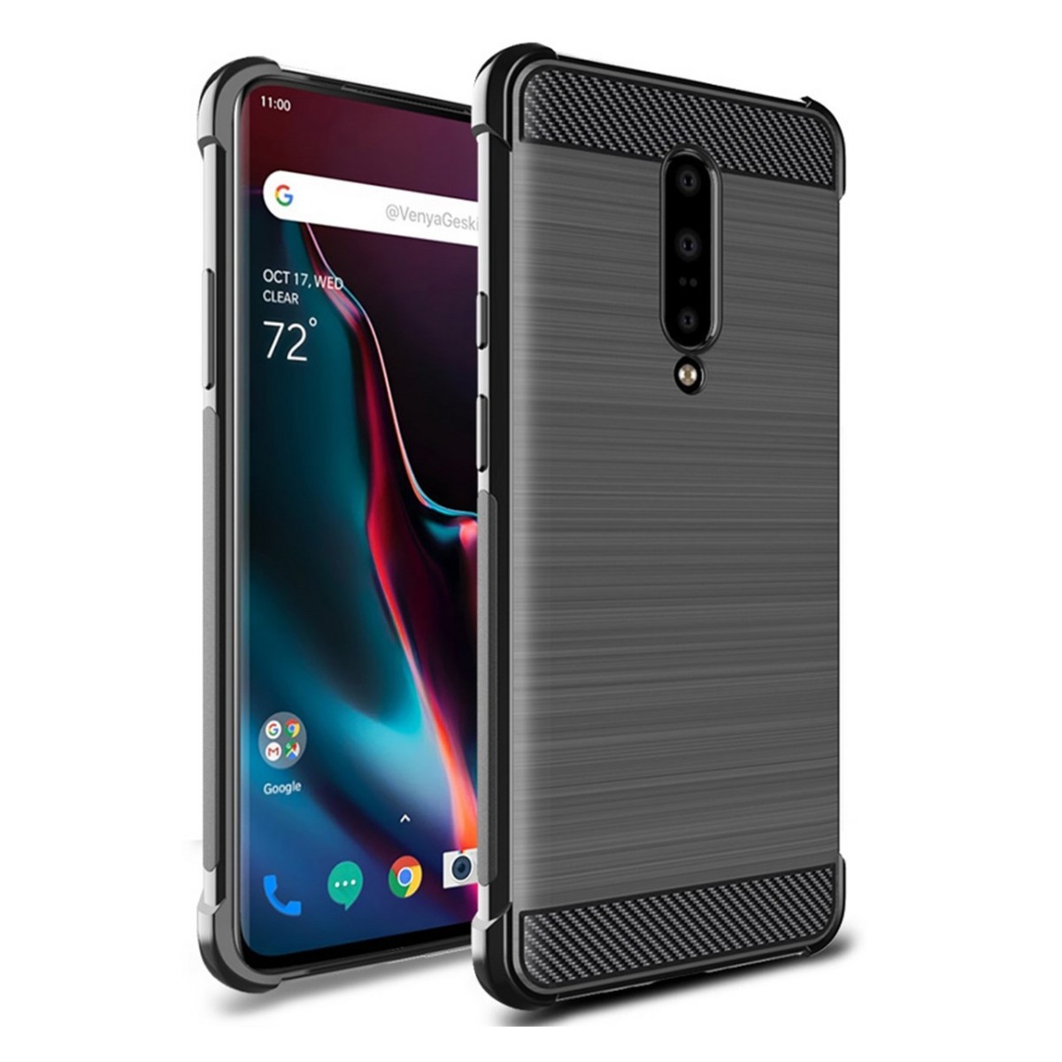 Funda Gel Tpu Anti-Shock Carbon Negra para Oneplus 7 Pro