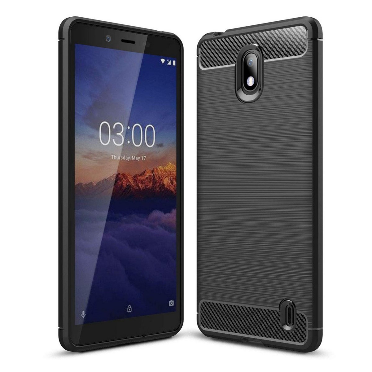 Funda Gel Tpu Tipo Carbon Negra para Nokia 1 Plus
