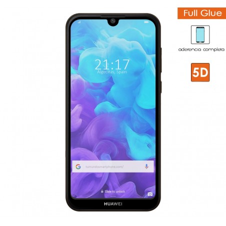 Protector Cristal Templado Completo 5D Full Glue Negro para Huawei Y5 2019 Vidrio