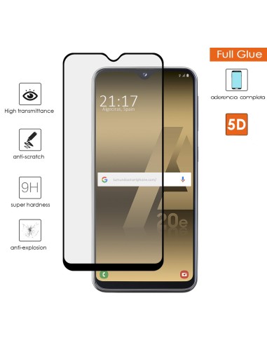 Protector Cristal Templado Completo 5D Full Glue Negro para Samsung Galaxy A20e 5.8 Vidrio